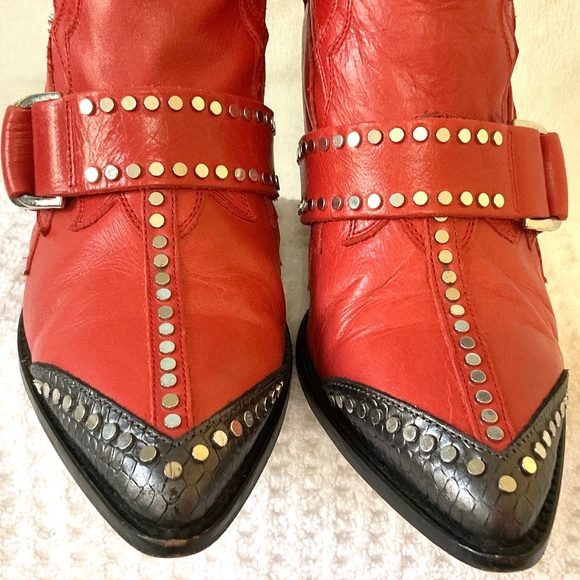 Zadig & Voltaire Cara Studded Ankle Boots Red Western Rockabilly  sz  38EU/7US - Picture 3 of 16